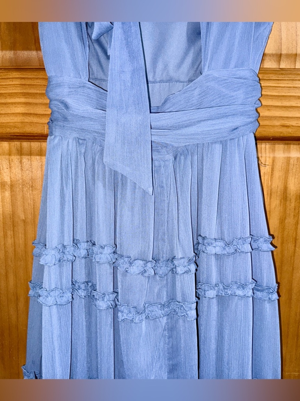 NWT Lulu's Enchantingly Sweet Slate Blue Chiffon Backless Maxi - M - Picture 11 of 16